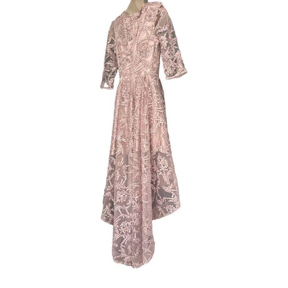 🎁🎄Saved by the Dress Embroidered Ribbon Sheer Mesh Pink Lace High-Low Dress - Picture 2 of 5